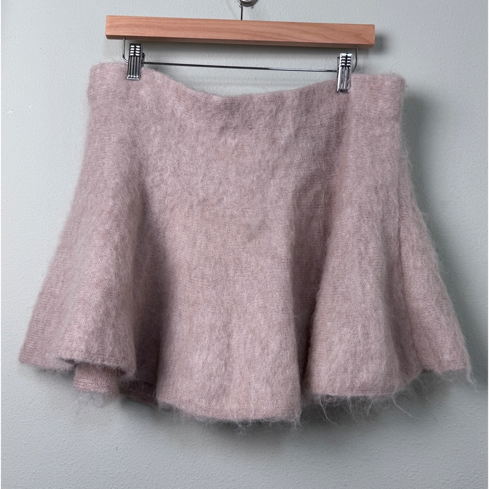 H&M Edition Mohair Wool Blend Knit Mini Skirt Beige Flared Soft Girl XL NEW